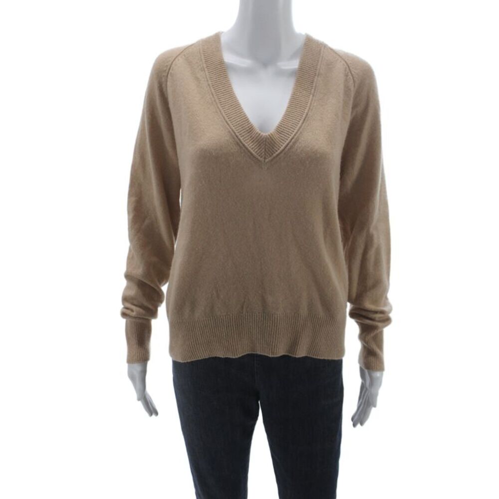 Equipment Femme Women Beige 100% Cashmere V-Neck Pullover Long Sleeve Size S